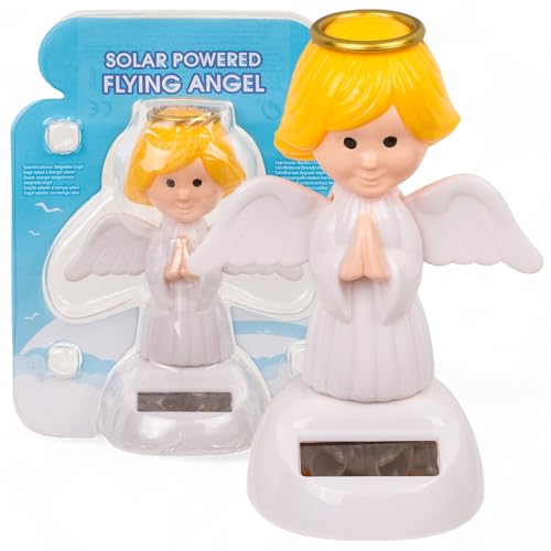MIJOMA Solarbetriebene Wackelfigur - Bewegliche Figur mit Solarzelle, Kunststoff, 10 cm hoch, Keine Batterien notwendig, Für Fensterbretter, Autos & sonnige Plätze (Engel weiß) von MIJOMA