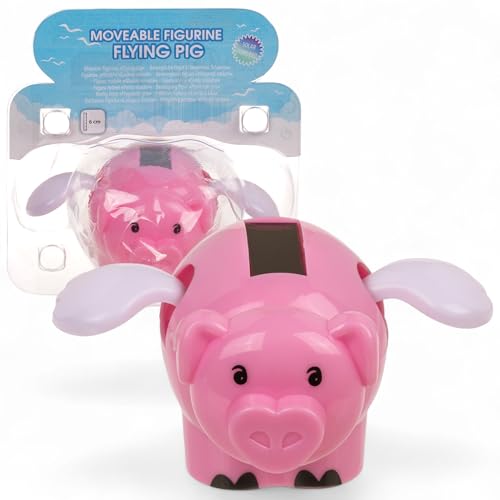 MIJOMA Solarbetriebene Wackelfigur - Bewegliche Figur mit Solarzelle, Kunststoff, 10 cm hoch, Keine Batterien notwendig, Für Fensterbretter, Autos & sonnige Plätze (Fliegendes Schwein rosa) von MIJOMA