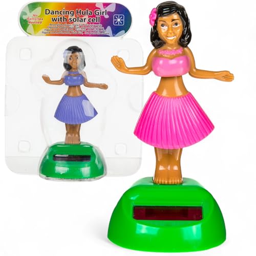 MIJOMA Solarbetriebene Wackelfigur - Bewegliche Figur mit Solarzelle, Kunststoff, 10 cm hoch, Keine Batterien notwendig, Für Fensterbretter, Autos & sonnige Plätze (Hula Girl Mehrfarbig) von MIJOMA
