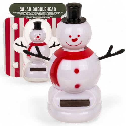 MIJOMA Solarbetriebene Wackelfigur - Bewegliche Figur mit Solarzelle, Kunststoff, 10 cm hoch, Keine Batterien notwendig, Für Fensterbretter, Autos & sonnige Plätze (Schneemann weiß) von MIJOMA