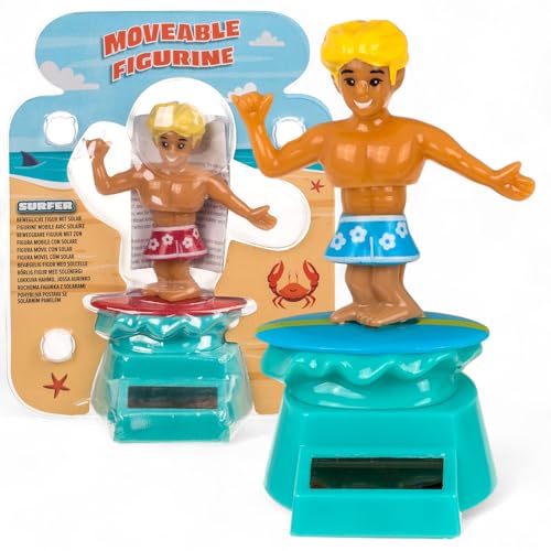 MIJOMA Solarbetriebene Wackelfigur - Bewegliche Figur mit Solarzelle, Kunststoff, 10 cm hoch, Keine Batterien notwendig, Für Fensterbretter, Autos & sonnige Plätze (Surfer Boy Mehrfarbig) von MIJOMA