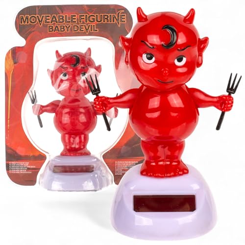 MIJOMA Solarbetriebene Wackelfigur - Bewegliche Figur mit Solarzelle, Kunststoff, 10 cm hoch, Keine Batterien notwendig, Für Fensterbretter, Autos & sonnige Plätze (Teufelchen rot) von MIJOMA