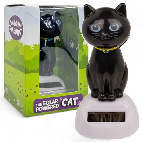 MIJOMA Solarbetriebene Wackelfigur - Bewegliche Figur mit Solarzelle, Kunststoff, 10 cm hoch, Keine Batterien notwendig, Für Fensterbretter, Autos & sonnige Plätze (Katze schwarz) von MIJOMA