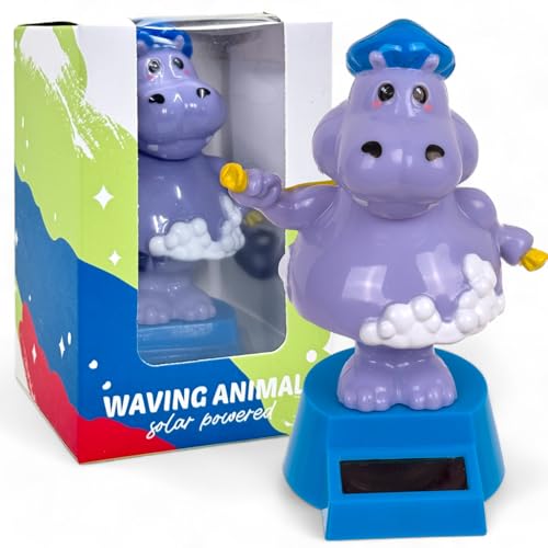 MIJOMA Solarbetriebene Wackelfigur - Bewegliche Figur mit Solarzelle, Kunststoff, 10 cm hoch, Keine Batterien notwendig, Für Fensterbretter, Autos & sonnige Plätze (Nilpferd Kawaii) von MIJOMA