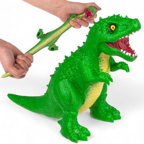MIJOMA Stretch Dinosaurier Spielzeug – dehnbarer Dino ca. 13 cm – sensorisches Stressspielzeug aus TPR mit Sandfüllung – elastischer Dino für Kinder – ideal zum Sammeln & Spielen (Grün) von MIJOMA