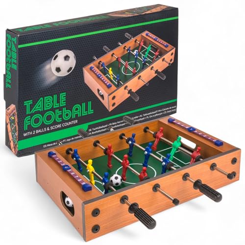 MIJOMA Tischfußballspiel aus Holz – Mini-Kicker für Kinder & Erwachsene, mit 2 Bällen & Torzähler – Tischspiel für Zuhause, Büro & Freizeit (33 x 21 cm) von MIJOMA
