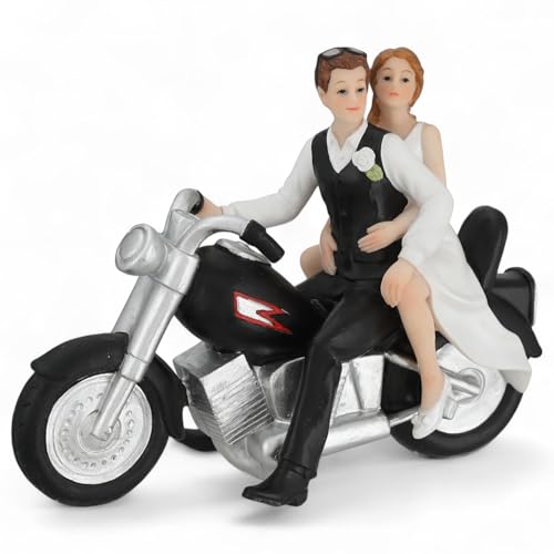 MIJOMA Tortenfigur Hochzeit Brautpaar Tortenaufsatz Tortendeko Hochzeitspaar für Torte Cake-Topper Hochzeitstorte, Dekofigur Hochzeitspaar Wedding Trauung (auf Motorrad) von MIJOMA