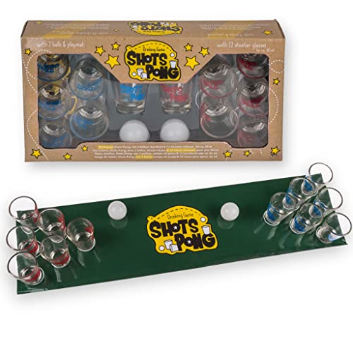 MIJOMA Trinkspiel Shots Pong mit 12 Shooter-Gläsern aus Glas - inklusive Spielfeld und 2 Bällen von MIJOMA