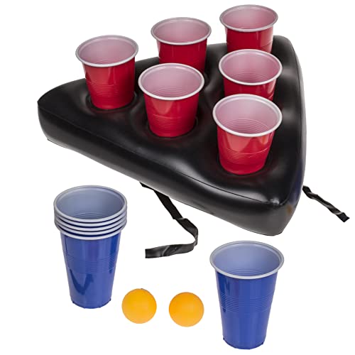 MIJOMA Trinkspiel menschliches Bierpong Beer Pong Spiel mit aufblasbarer Hut, 12 Kunststoffbechern & 2 Bällen, Partyspiel Aperitif, Spiel, Gartenparty, Hausparty von MIJOMA