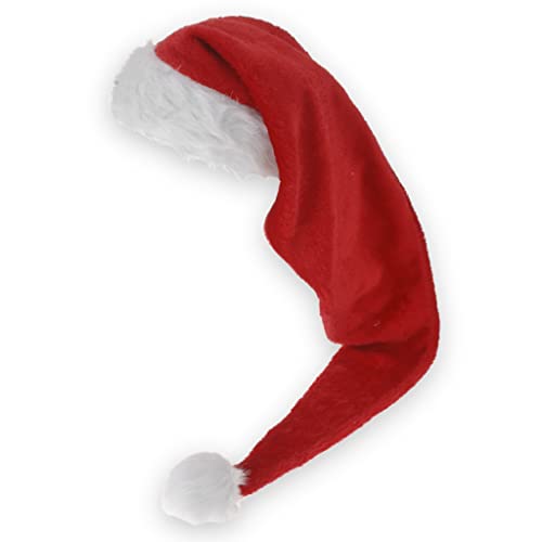 MIJOMA Weihnachtsmütze Nikolausmütze Santamütze mit Plüsch-Fellrand, ideal für Weihnachtsfeier, kuschelweich, unisex für Erwachsene (Rot mit 130cm XXXL-Zipfel) von MIJOMA