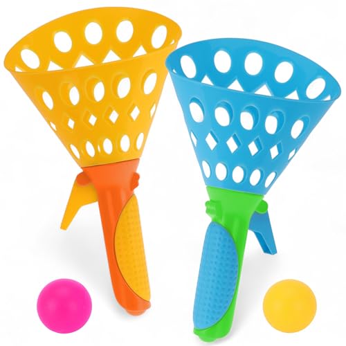 MIJOMA XL Fangball-Spiel Set für Kinder & Erwachsene – 2 Wurf-Fänger & 2 Bälle – Outdoor & Indoor Ballspiel – Spielspaß für 2 Spieler – 27x16x11 cm – buntes Geschicklichkeitsspiel von MIJOMA