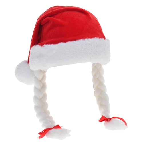 Weihnachtsmütze Nikolausmütze Santamütze mit Plüsch-Fellrand - Unisex für Erwachsene, Kuschelweich, Ideal für Weihnachtsfeier, 100% Polyester, One Size (Rot mit weißen Zöpfen) von MIJOMA
