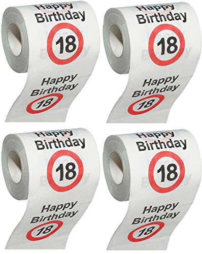 MIK funshopping Scherzartikel Deko Spaß-Toilettenpapier Runder Geburtstag lustiges Geschenk (18. Geburtstag - 4 Rollen) von MIK funshopping
