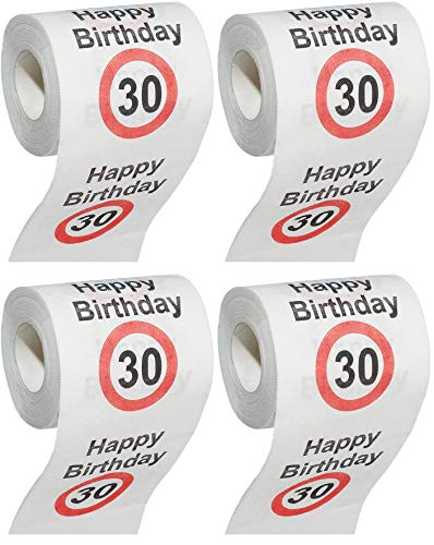 MIK funshopping Scherzartikel Deko Spaß-Toilettenpapier Runder Geburtstag lustiges Geschenk (30. Geburtstag - 4 Rollen) von MIK funshopping