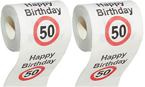 MIK funshopping Scherzartikel Deko Spaß-Toilettenpapier Runder Geburtstag lustiges Geschenk (50. Geburtstag - 2 Rollen) von MIK funshopping