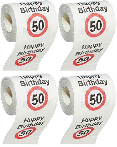 MIK funshopping Scherzartikel Deko Spaß-Toilettenpapier Runder Geburtstag lustiges Geschenk (50. Geburtstag - 4 Rollen) von MIK funshopping