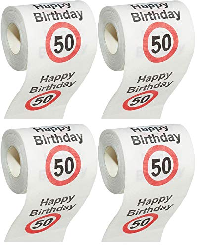 MIK funshopping Scherzartikel Deko Spaß-Toilettenpapier Runder Geburtstag lustiges Geschenk (50. Geburtstag - 4 Rollen) von MIK funshopping