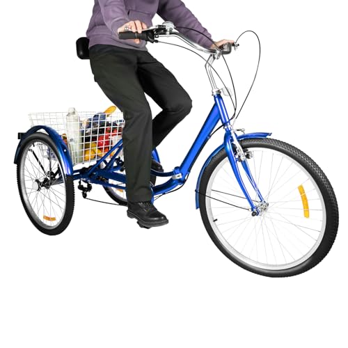 Dreirad für Erwachsene 24 Zoll,3 Rad Fahrrad mit Einkaufskorb Tricycle für Erwachsene und Senioren,Schaltung Dreirad für Einkaufen,Picknicks,Reisen (Blau) von MIKIYUEER