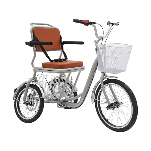 Dreirad für ältere Menschen, kompakt und langlebig, einfache Montage, mit Rückenlehne und Korb - ideal für Gehhilfe im Alltag - 3-Rad-Fahrrad, 20''+16'' Überschlag verhindern - Dreirad (Silber) von MIKIYUEER