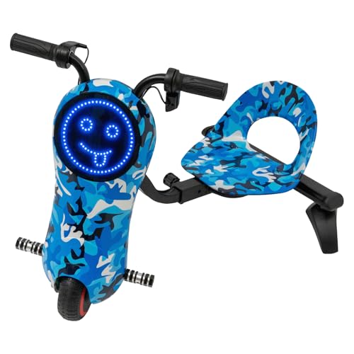 Elektrischer Kinder-Drift-Scooter mit 180W Bürstenlosem Motor - 12km/h Eignet Sich für Den Einsatz auf Kinderrennbahnen in Vergnügungsparks auf Spielplätzen und in Heimischen Garagen (Camouflage Blau) von MIKIYUEER
