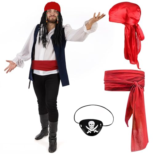 MILIAFLICK Pirate Zubehör Set 3 Stück Piraten Set Damen Piraten Kostüm Zubehör Piraten Stirnband Piraten Augenklappe Herren Piraten Verkleidung für Kinder Karneval Verkleidung Cosplay Halloween von MILIAFLICK