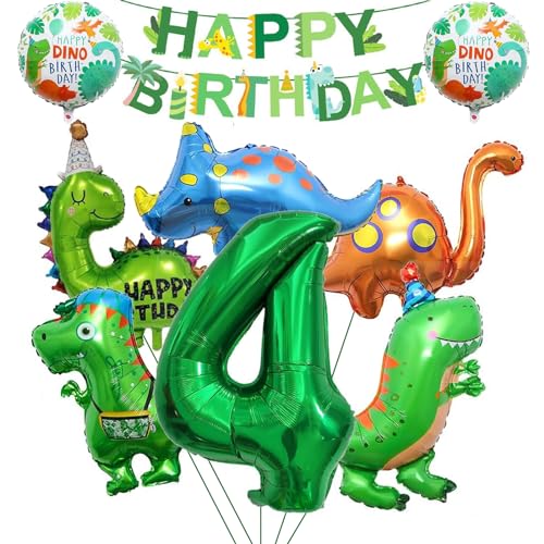 MILIAFLICK Dino Geburtstag Deko 4 jahre Dino Geburtstag Deko Geburtstagsdeko 4 Jahre Junge Kindergeburtstag Dino Girlande Folienballon Luftballon Geburtstag 4 für Jungen Party Dekoration Dschungel von MILIAFLICK