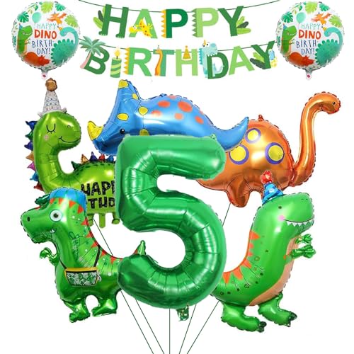 MILIAFLICK Dino Geburtstag Deko 5 Jahre Dino Deko Kindergeburtstag Dino Luftballon Happy Birthday Girlande Folienballon Grün Luftballon Geburtstag 5 für Jungen Party Dekoration Dschungel von MILIAFLICK