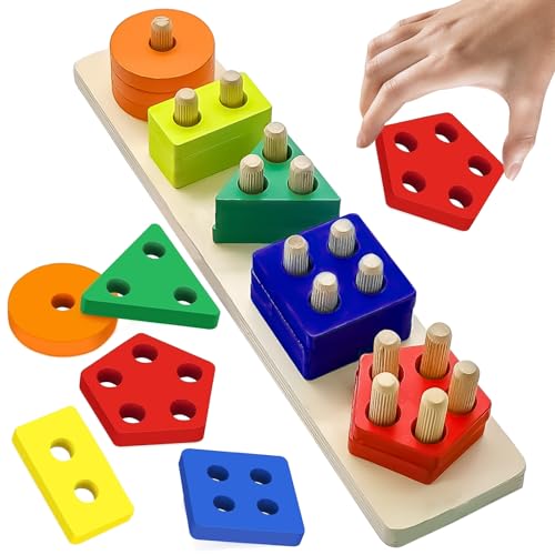 MILIAFLICK Montessori Spielzeug ab 1 2 3 Jahr Holz Stapelspielzeug Shape Sorter Puzzles Stapelturm Holz ab 1 Jahr Motorikspielzeug Holzspielzeug ab 1 Jahr Lernspielzeug Geschenk für Mädchen Junge von MILIAFLICK