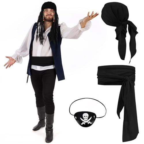 MILIAFLICK 3 Stück Piraten Zubehör Set für Damen, Herren und Kinder - Kostüm Set Mit Stirnband, Augenklappe - Verkleidung für Karneval, Cosplay, Halloween MILIAFLICK 3 Stück Piraten Zubehör Set für Damen, Herren und Kinder - Kostüm Set Mit Stirnband, Augenklappe - Verkleidung für Karneval, Cosplay, Halloween von MILIAFLICK