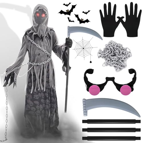 MILIAFLICK Sensenmann Kostüm Kinder Halloween Kostüm Kinder Jungen 7 Stück Halloween Kostüm Herren Kostüm Sensenmann Kinder Halloween Kinder Kostüm Halloween Kostüm Junge 8-10 Jahre MILIAFLICK Sensenmann Kostüm Kinder Halloween Kostüm Kinder Jungen 7 Stück Halloween Kostüm Herren Kostüm Sensenmann Kinder Halloween Kinder Kostüm Halloween Kostüm Junge 8-10 Jahre von MILIAFLICK