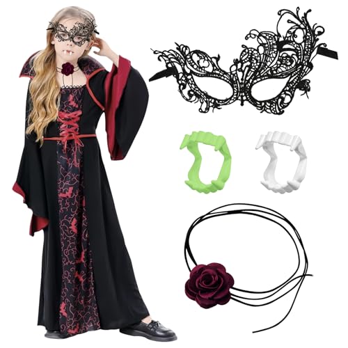 MILIAFLICK Vampir Kostüm Mädchen Karneval Kostüm Damen Vampir Kostüm Kinder Faschingskostüme Kinder Vampir Karneval Kostüm Kinder Vampir Kostüm Kinder Mädchen Vampirkostüm Mädchen für 12-14 Jahre von MILIAFLICK