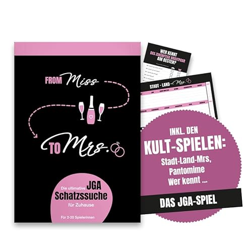 MILINDO Junggesellinnenabschied Frauen – Schatzssuche JGA - from Miss to Mrs - Erwachsene, Mädels, Frauen, Partyspiel 2-20 Spielerinnen – Schnitzeljagd von MILINDO