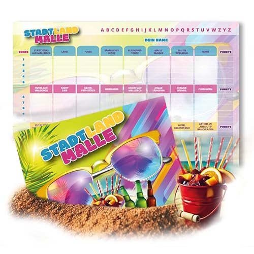 MILINDO Stadt Land Malle – Mallorca Edition – Sommerspiel – Partyspiel – Strandurlaub – Geschenkidee – Reisespiel – Stadt Land Fluss von MILINDO