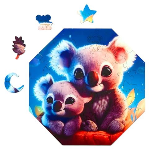Milliwood Holzpuzzle - Kylo Koala with Mommy - 46 Teile - Puzzle Winter ab 4 Jahren - Mandala Puzzle für Erwachsene und Kinder - Jigsaw Puzzle aus Holz 29x29 cm - Puzzle Natur mit Holz Geschenkbox von MILLIWOOD