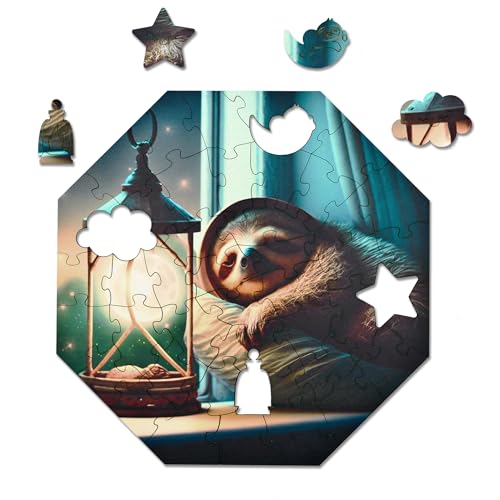 Milliwood Holzpuzzle - Simon Sloth - 46 Teile - Puzzle Winter ab 4 Jahren - Mandala Puzzle für Erwachsene und Kinder - Jigsaw Puzzle aus Holz 29x29 cm - Puzzle Natur mit Holz Geschenkbox von MILLIWOOD