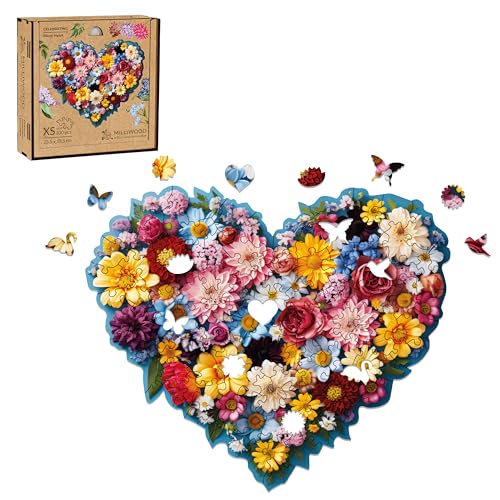 Milliwood Holzpuzzle für die ganze Familie - Serie Celebrating - Holzpuzzle mit künstlerischer Grafik - Einzigartiges Design - Floral Heart - 23.5x19.5cm - 100 Teile - 8 Spezialteile Milliwood Holzpuzzle für die ganze Familie - Serie Celebrating - Holzpuzzle mit künstlerischer Grafik - Einzigartiges Design - Floral Heart - 23.5x19.5cm - 100 Teile - 8 Spezialteile von MILLIWOOD