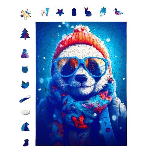 Milliwood Holzpuzzle - Cezary Crazy Panda - 316 Teile - Puzzle Winter ab 10 Jahren - Mandala Puzzle für Erwachsene und Kinder - Jigsaw Puzzle aus Holz 27,5x37 cm - Puzzle Natur mit Holz Geschenkbox von MILLIWOOD