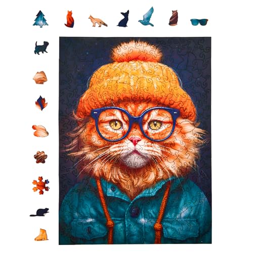 Milliwood Holzpuzzle - Giovanny Ginger cat - 316 Teile - Puzzle Winter ab 10 Jahren - Mandala Puzzle für Erwachsene und Kinder - Jigsaw Puzzle aus Holz 27,5x37 cm - Puzzle Katze mit Holz Geschenkbox von MILLIWOOD