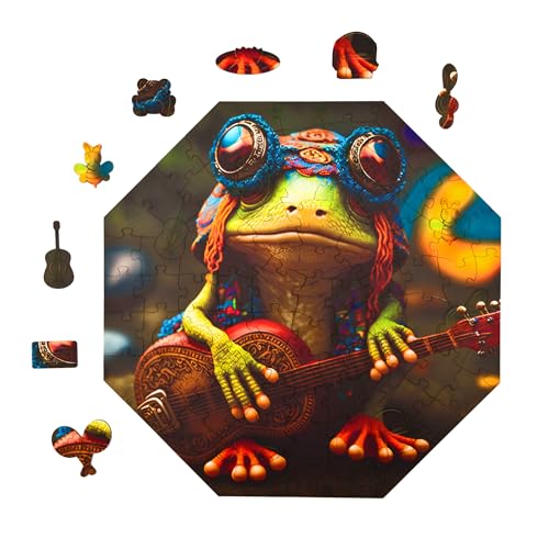 Milliwood Holzpuzzle - Musical Frog - 90 Teile - Puzzle Winter ab 5 Jahren - Mandala Puzzle für Erwachsene und Kinder - Jigsaw Puzzle aus Holz 34x34 cm - Puzzle Natur mit Holz Geschenkbox von MILLIWOOD