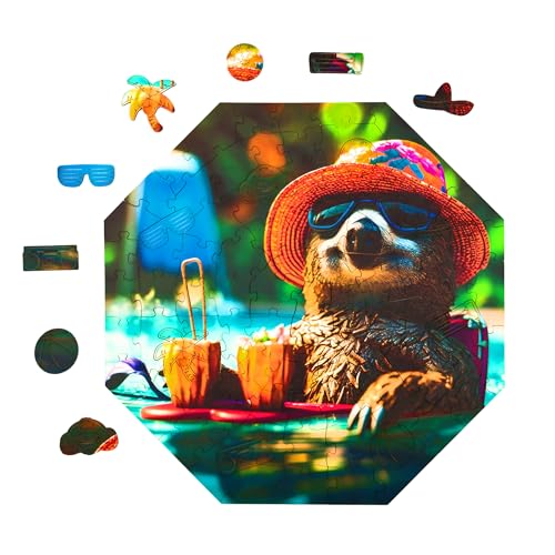 Milliwood Holzpuzzle - Relaxed Sloth - 90 Teile - Puzzle Winter ab 5 Jahren - Mandala Puzzle für Erwachsene und Kinder - Jigsaw Puzzle aus Holz 34x34 cm - Puzzle Natur mit Holz Geschenkbox von MILLIWOOD