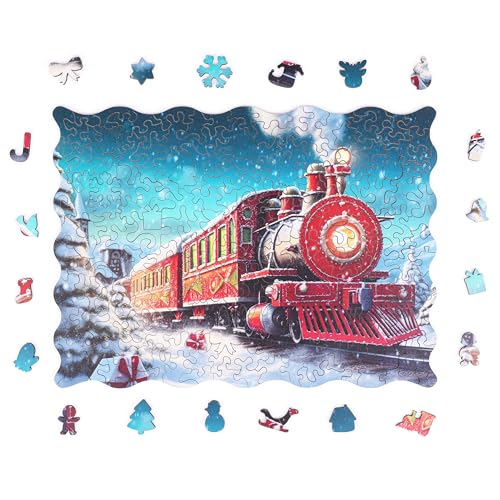 Milliwood Weihnachtliche Puzzles - Christmas Weihnachten Serie - Puzzles für die Ganze Familie - Zauberhafte Holzpuzzles - Weihnachtszug - 200 Elemente von MILLIWOOD