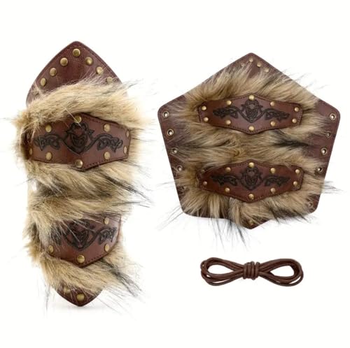 1 Paar Braune Kunstfell und Kunstleder Armstulpen Unterarmschienen für Krieger Wikinger Mittelalter Cosplay Fantasy LARP von MIMIKRY