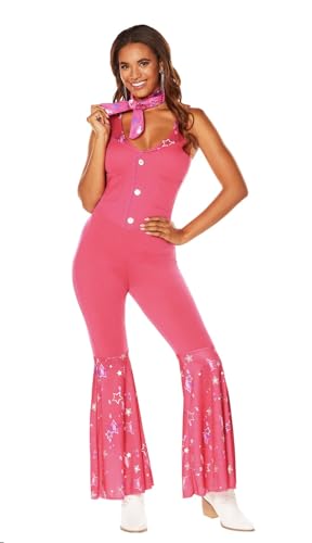 2-teiliges Country Western Barbie Damen Kostüm Pink Jumpsuit und Bandana Puppe Film Rodeo, Größe:XL von MIMIKRY