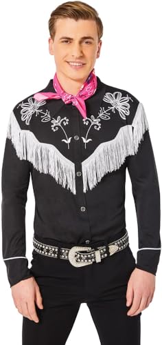 Barbie The Movie Ken Rodeo Cowboy Country Western Herren Kostüm Hemd Schwarz und Bandana, Größe:L von MIMIKRY