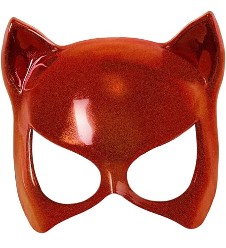 Catwoman Maske aus Hartplastik Erwachsene Fledermaus Katze Katzenmaske Kostüm-Zubehör, Farbe:Rot mit Gummiband von MIMIKRY