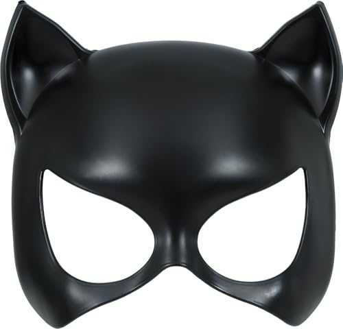 Catwoman Maske aus Hartplastik Erwachsene Fledermaus Katze Katzenmaske Kostüm-Zubehör, Farbe:Schwarz mit Gummiband von MIMIKRY