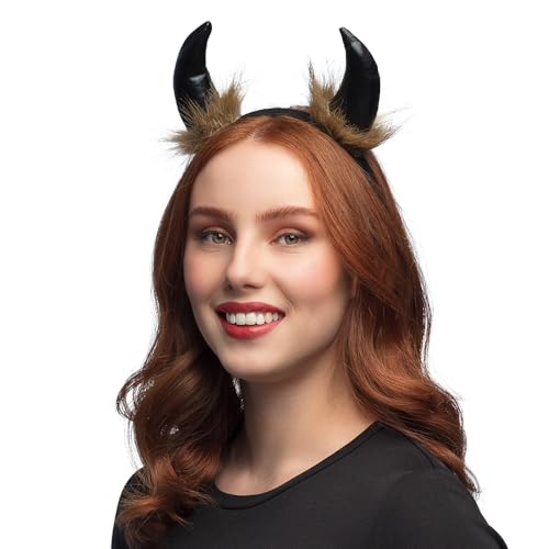 Haarreif mit Hörnern und Kunstfell Schwarz/Braun Wikinger Kopfschmuck Kriegerin Cosplay Fantasy Kostüm-Zubehör von MIMIKRY