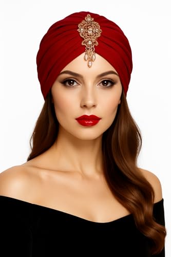 MIMIKRY Damen Samt Turban mit Zierornament Diva Hut 20er Jahre Flapper Wahrsagerin Oriantalin, Farbe:Rot MIMIKRY Damen Samt Turban mit Zierornament Diva Hut 20er Jahre Flapper Wahrsagerin Oriantalin, Farbe:Rot von MIMIKRY