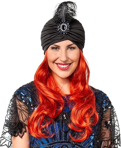 MIMIKRY Damen Turban Schwarz mit Brosche und Feder Diva 20er Jahre Wahrsagerin Hut MIMIKRY Damen Turban Schwarz mit Brosche und Feder Diva 20er Jahre Wahrsagerin Hut von MIMIKRY