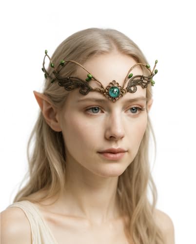 MIMIKRY Elfen Kopfschmuck Waldfee Krone Fantasy Stirnband Kostüm-Zubehör Nymphe Elfenkrone Waldelfe, Variante:Stein Rund von MIMIKRY